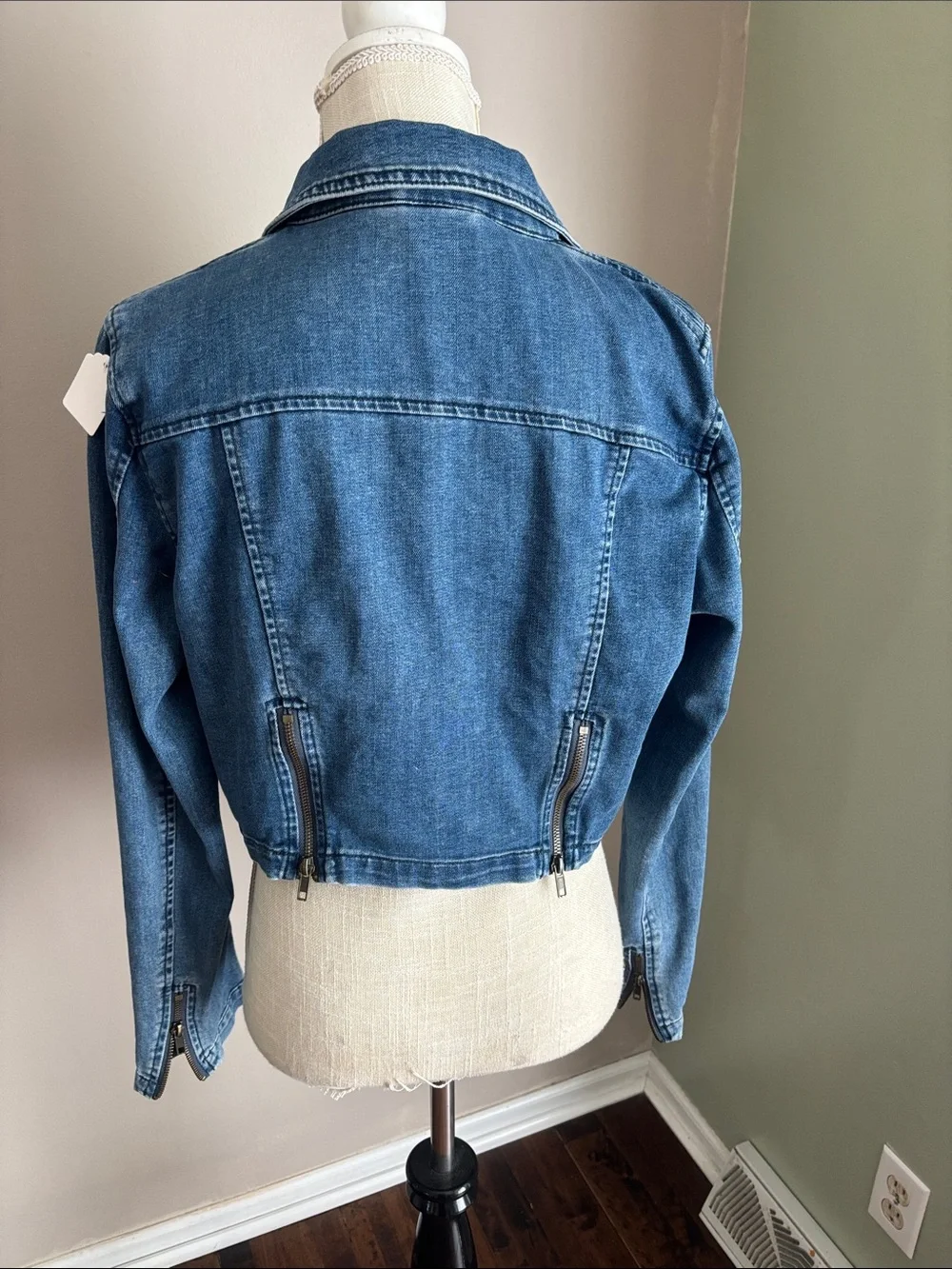 Free People Vintage-Inspired Blue Denim Moto Jacket - Picture 2 of 6